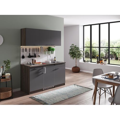 Küche Küchenzeile Singleküche Eiche York Grau Oliver 150 cm Respekta