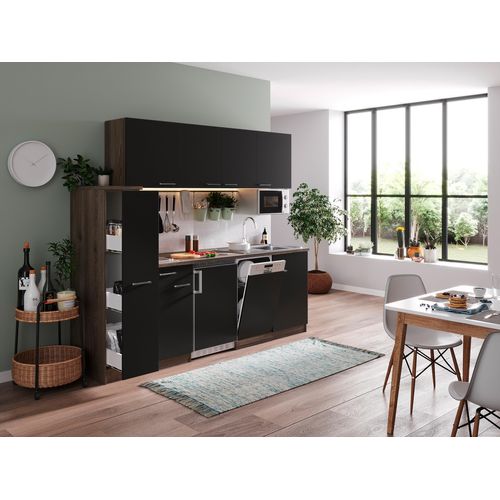Küche Küchenzeile Singleküche Eiche York Schwarz Oliver 225 cm Respekta