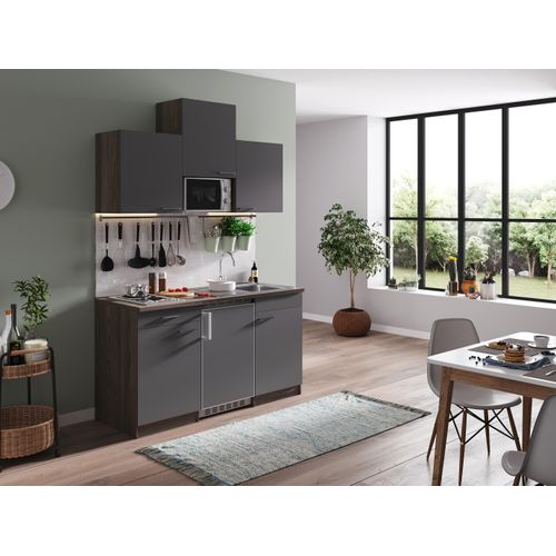 Küche Küchenzeile Singleküche Eiche York Grau Oliver 150 cm Respekta