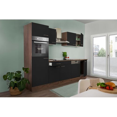 Küche Küchenzeile Küchenblock Eiche York Schwarz Oliver 280 cm Respekta