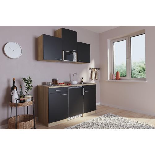 Küche Miniküche Singleküche Küchenzeile Pantry Eiche Schwarz Luis 150 cm Respekta