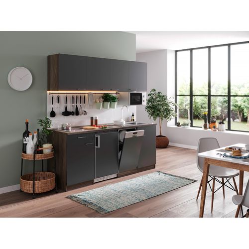 Küche Küchenzeile Singleküche Eiche York Grau Oliver 195 cm Respekta