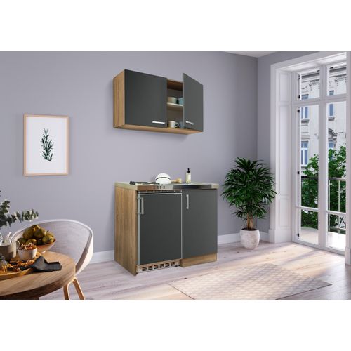 Küche Miniküche Singleküche Küchenzeile Pantry Eiche Grau Levin 100 cm Respekta