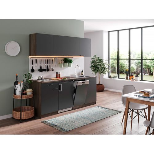 Küche Küchenzeile Singleküche Eiche York Grau Oliver 195 cm Respekta