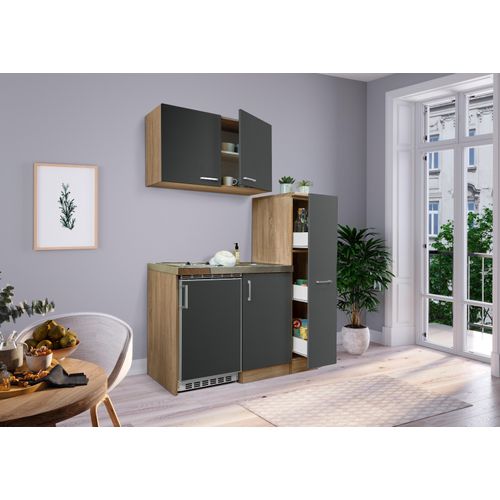 Küche Miniküche Singleküche Küchenzeile Pantry Eiche Grau Levin 130 cm Respekta