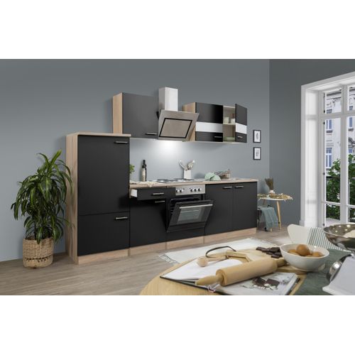 Küche Küchenzeile Küchenblock Einbauküche Eiche Schwarz Merle 270 cm Respekta