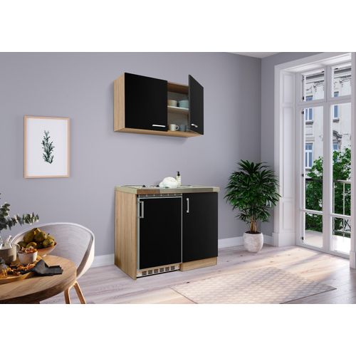 Küche Miniküche Singleküche Pantry Eiche Schwarz Levin 100 cm Respekta