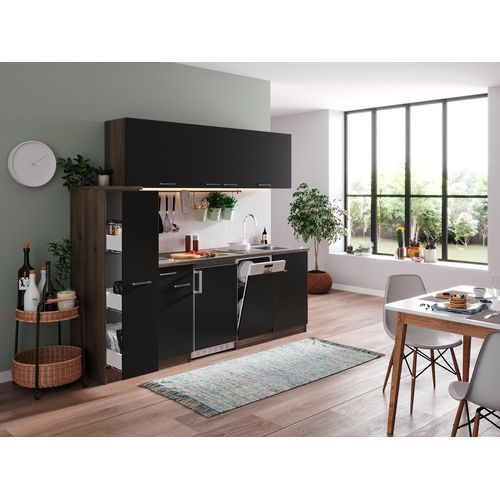 Küche Küchenzeile Singleküche Eiche York Schwarz Oliver 225 cm Respekta