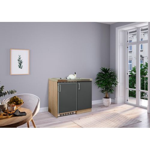Küche Miniküche Singleküche Küchenzeile Pantry Eiche Grau Levin 100 cm Respekta