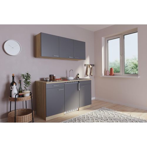 Küche Miniküche Singleküche Küchenzeile Pantry Eiche Grau Luis 150 cm Respekta