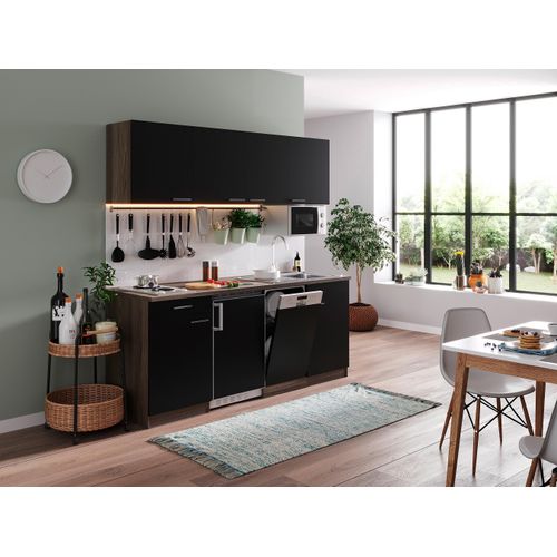 Küche Küchenzeile Singleküche Eiche York Schwarz Oliver 195 cm Respekta