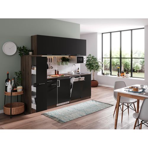 Küche Küchenzeile Singleküche Eiche York Schwarz Oliver 225 cm Respekta