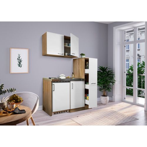 Küche Miniküche Singleküche Küchenzeile Pantry Eiche Weiß Levin 130 cm Respekta