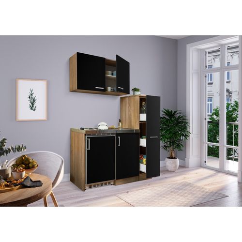 Küche Miniküche Singleküche Pantry Eiche Schwarz Levin 130 cm Respekta