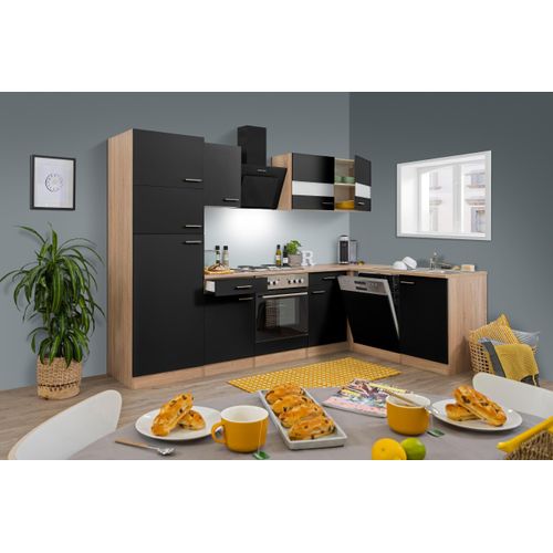 Küche Küchenzeile Küchenblock Winkelküche Eiche Schwarz Merle 280x172 cm Respekta