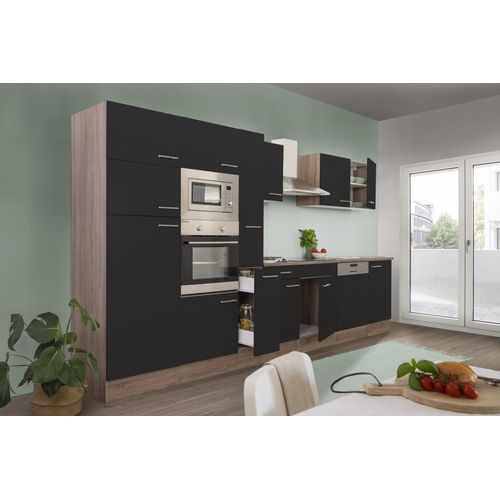 Küche Küchenzeile Küchenblock Eiche York Schwarz Oliver 370 cm Respekta