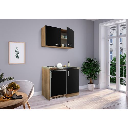 Küche Miniküche Singleküche Pantry Eiche Schwarz Levin 100 cm Respekta