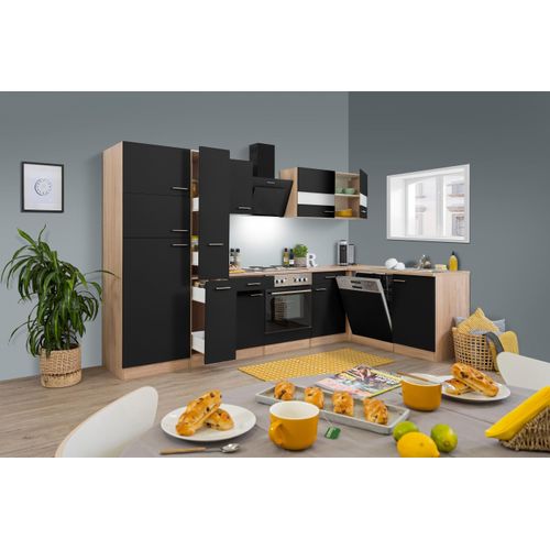 Küche Küchenzeile Küchenblock Winkelküche Eiche Schwarz Merle 310x172 cm Respekta