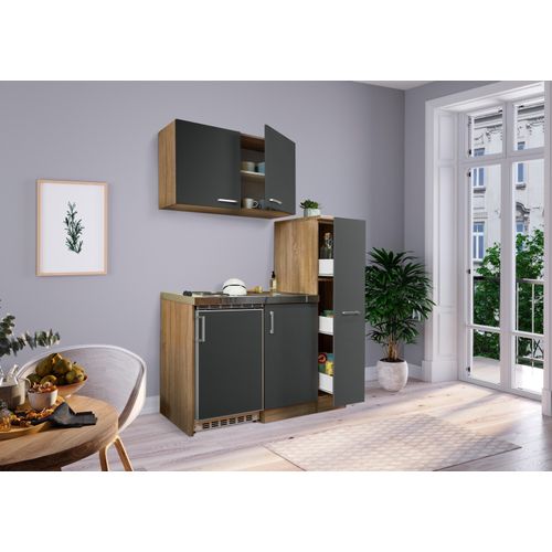 Küche Miniküche Singleküche Küchenzeile Pantry Eiche Grau Levin 130 cm Respekta