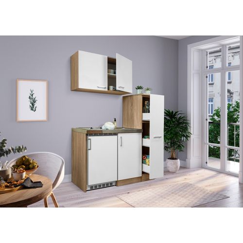 Küche Miniküche Singleküche Küchenzeile Pantry Eiche Weiß Levin 130 cm Respekta
