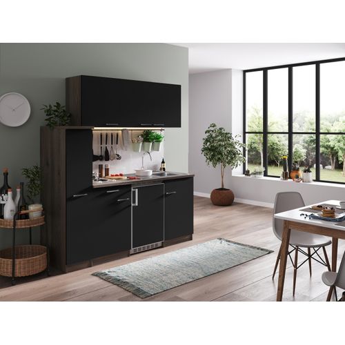 Küche Küchenzeile Singleküche Eiche York Schwarz Oliver 180 cm Respekta