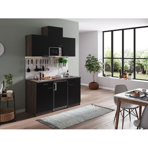 Küche Küchenzeile Singleküche Eiche York Schwarz Oliver 150 cm Respekta