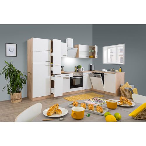 Küche Küchenzeile Leerblock Winkelküche Eiche Weiß Merle 310x172 cm Respekta