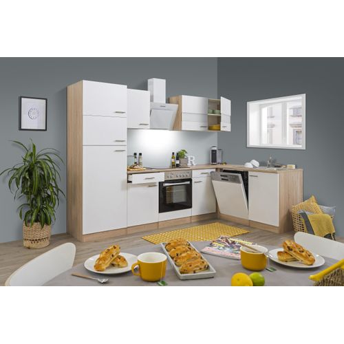 Küche Küchenzeile Leerblock Winkelküche Eiche Weiß Merle 280x172 cm Respekta