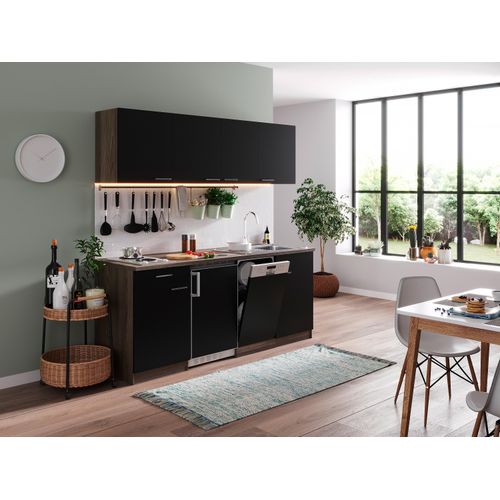 Küche Küchenzeile Singleküche Eiche York Schwarz Oliver 195 cm Respekta