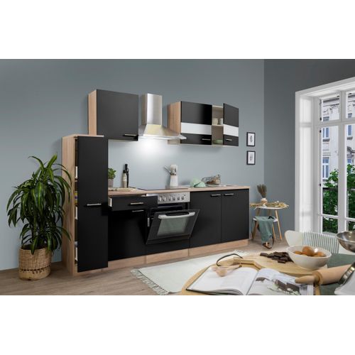 Küche Küchenzeile Küchenblock Einbauküche Eiche Schwarz Merle 240 cm Respekta