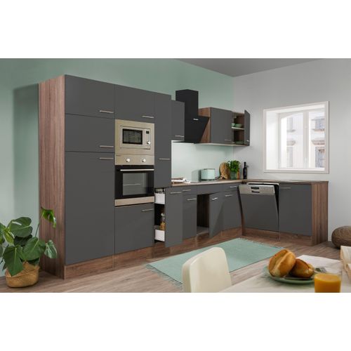 Küche Küchenzeile Winkelküche Eiche York Grau Oliver 370 x 172 cm Respekta