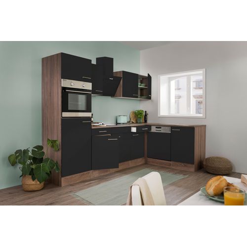 Küche Küchenzeile Winkelküche Eiche York schwarz Oliver 280 x 172 cm Respekta
