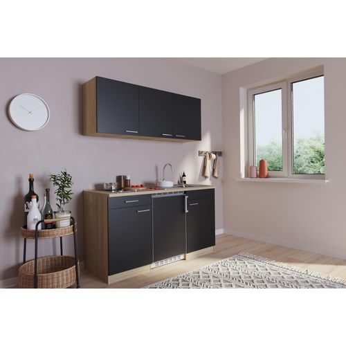 Küche Miniküche Singleküche Küchenzeile Pantry Eiche Schwarz Luis 150 cm Respekta
