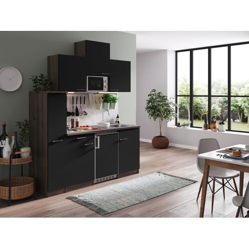 Küche Küchenzeile Singleküche Eiche York Schwarz Oliver 180 cm Respekta