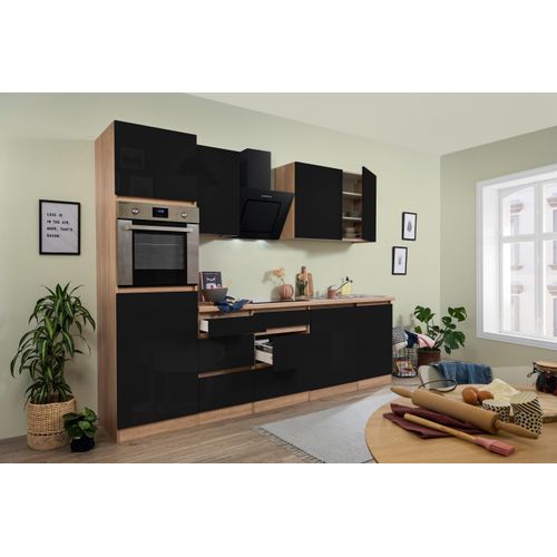 Küche Küchenzeile Leerblock grifflos Eiche Schwarz Lorena 280 cm Respekta
