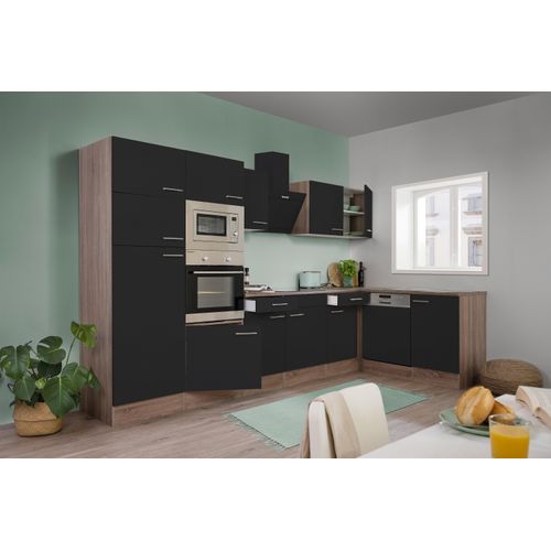 Küche Küchenzeile Winkelküche Eiche York schwarz Oliver 340 x 172 cm Respekta