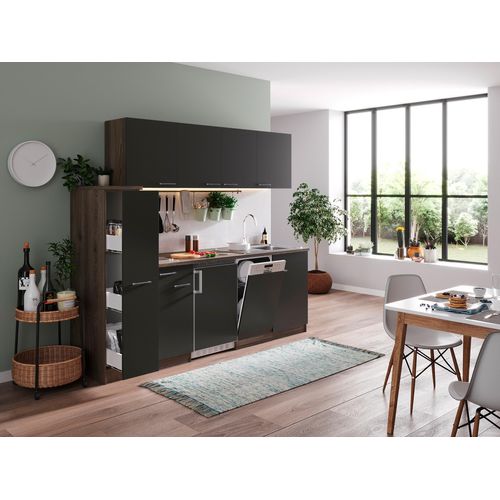 Küche Küchenzeile Singleküche Eiche York Grau Oliver 225 cm Respekta