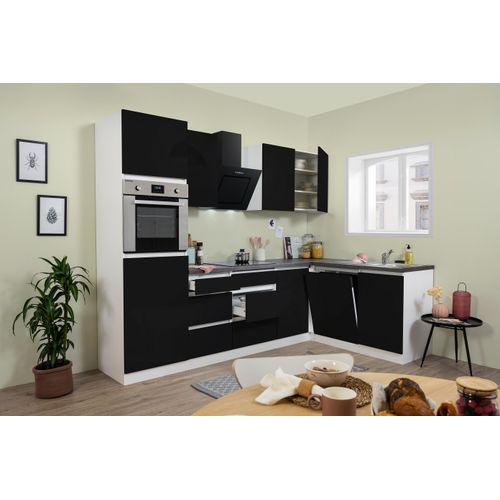 Küche Küchenzeile Winkelküche grifflos Weiß Schwarz Lorena 280 x 172 cm Respekta