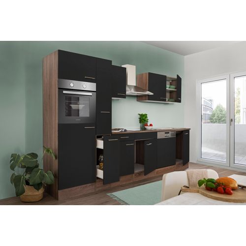 Küche Küchenzeile Küchenblock Eiche York Schwarz Oliver 310 cm Respekta