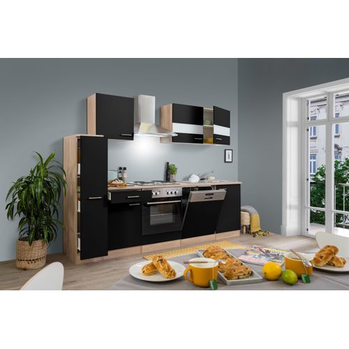 Küche Küchenzeile Küchenblock Einbauküche Eiche Schwarz Merle 250 cm Respekta