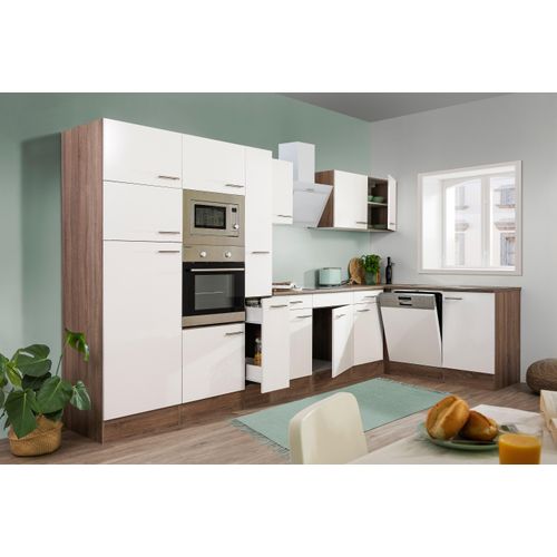 Küche Küchenzeile Winkelküche Eiche York Weiß Oliver 370 x 172 cm Respekta