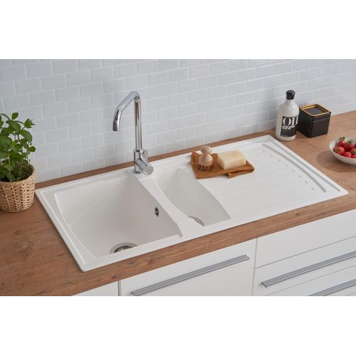 Küchenspüle Einbauspüle Spüle Granit Mineralite 100 x 50 Weiß Respekta Boston
