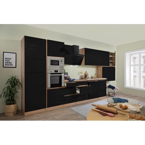 Küche Küchenzeile Küchenblock grifflos Eiche Schwarz Lorena 445 cm Respekta