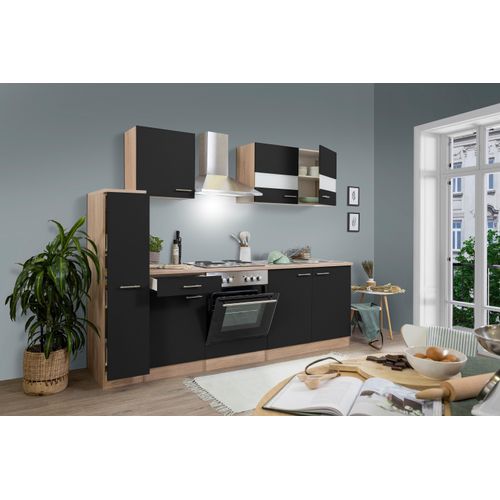 Küche Küchenzeile Küchenblock Einbauküche Eiche Schwarz Merle 240 cm Respekta