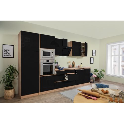 Küche Küchenzeile Küchenblock grifflos Eiche Schwarz Lorena 345 cm Respekta