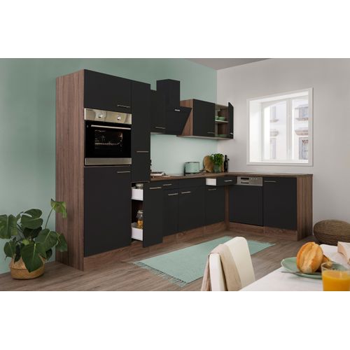 Küche Küchenzeile Winkelküche Eiche York schwarz Oliver 310 x 172 cm Respekta