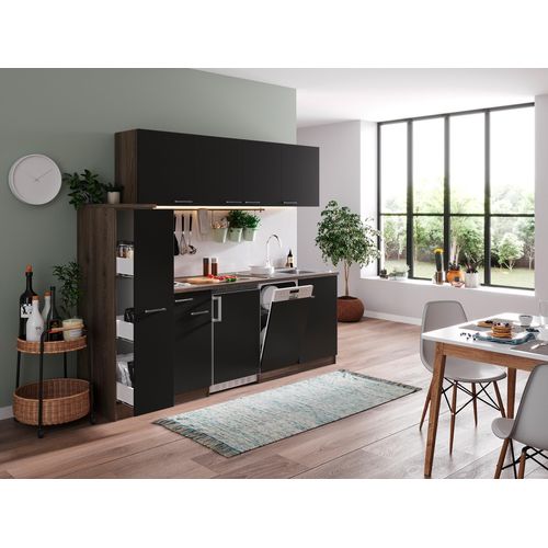 Küche Küchenzeile Singleküche Eiche York Schwarz Oliver 225 cm Respekta