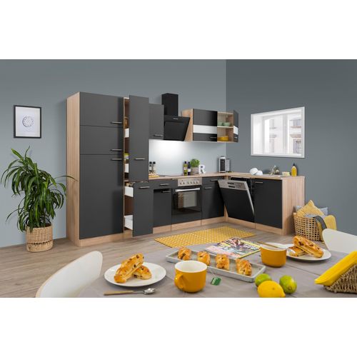 Küche Küchenzeile Küchenblock Winkelküche Eiche Grau Merle 310x172 cm Respekta