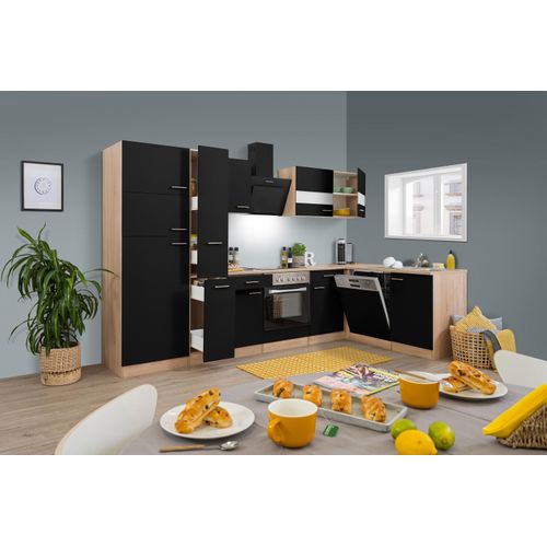 Küche Küchenzeile Leerblock Winkelküche Eiche Schwarz Merle 310x172 cm Respekta