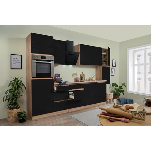 Küche Küchenzeile Küchenblock grifflos Eiche Schwarz Lorena 330 cm Respekta